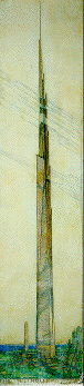 sketch of Frank Lloyd Wright's amazing mile-high building
